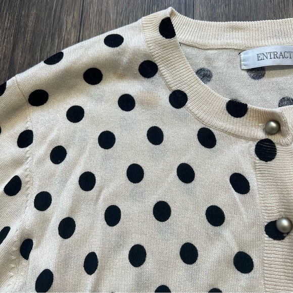Entracte Vtg Silk Cashmere Polka Dot Crewneck Fitted Button Up Knit Cardigan M - Picture 10 of 16